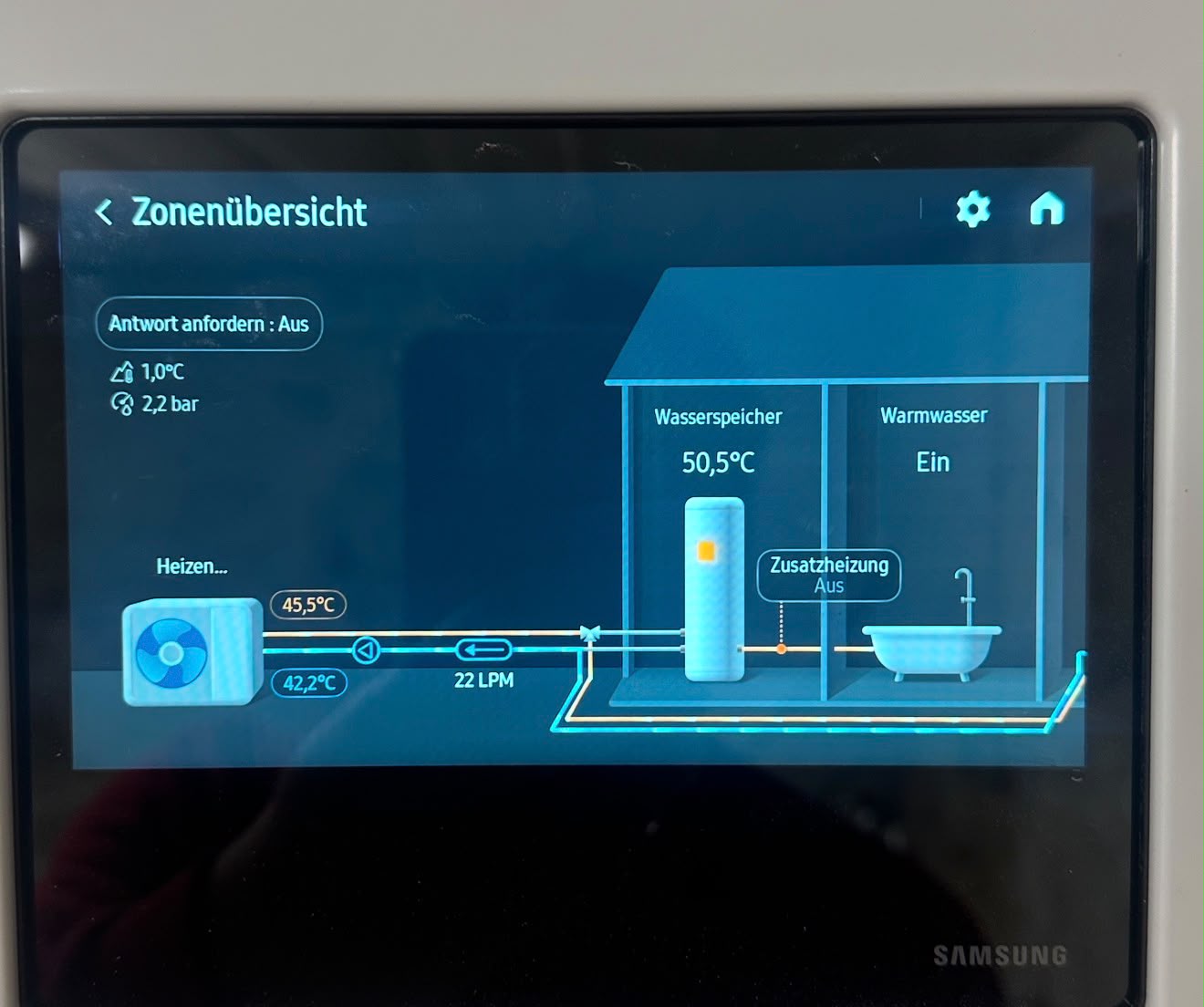 Bedienanzeige einer Wärmepumpenanlage